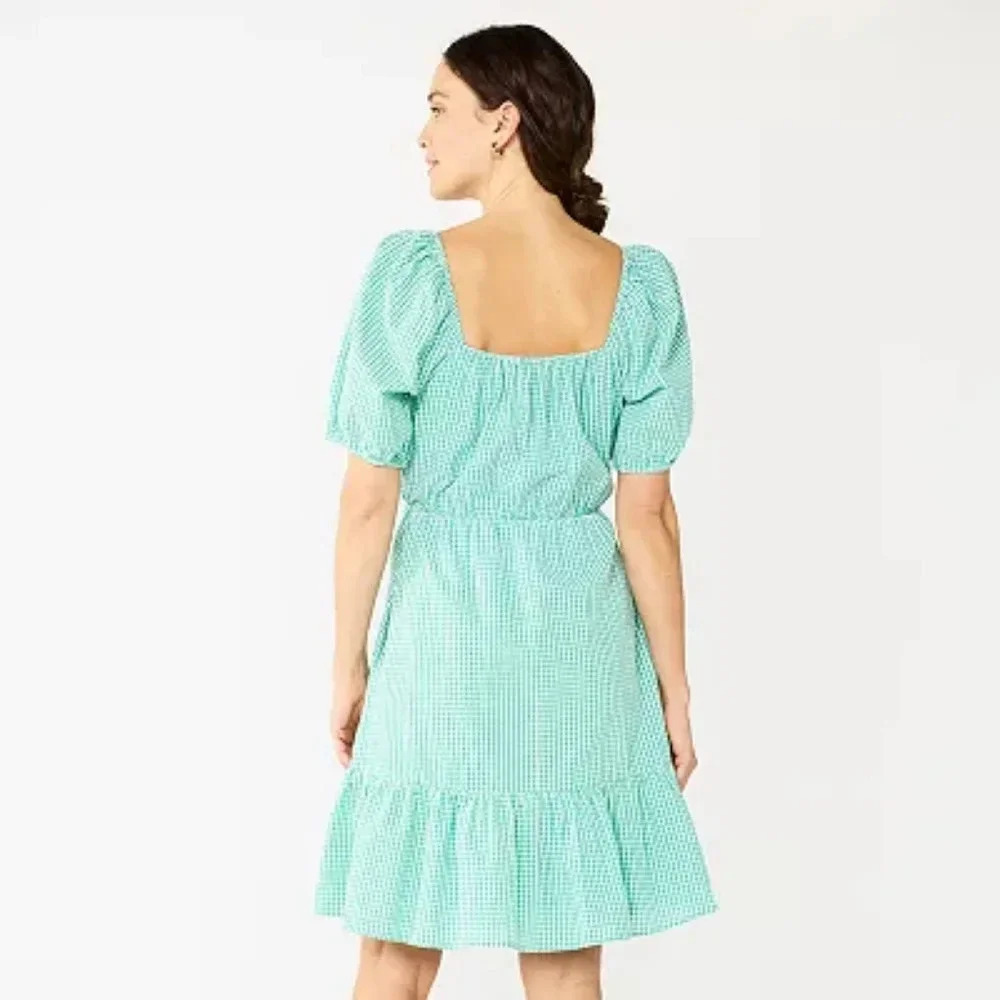 Draper James women's puff-sleeve surplice dress gingham green size S - Picture 3 of 4